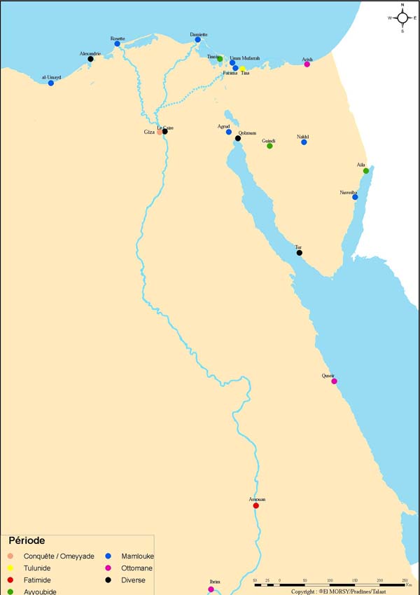 Carte de l’Égypte avec localisation des lieux fortifiés.