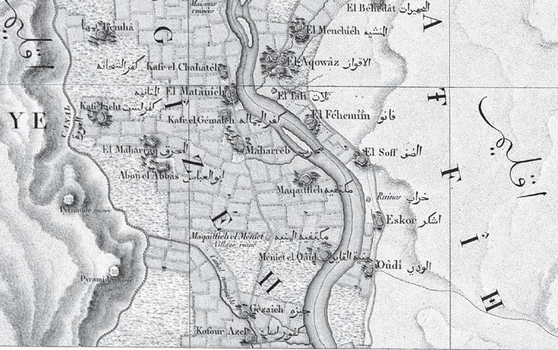 The region of Lisht as mapped by the geographers of  the Description de l'Égypte (Atlas topographique, plate 21).